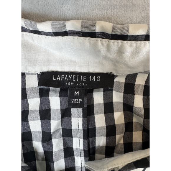 Lafayette 148 Black White Plaid Mariel Sleeveless Tie Waist Blouse Tunic Sz M - Picture 2 of 11